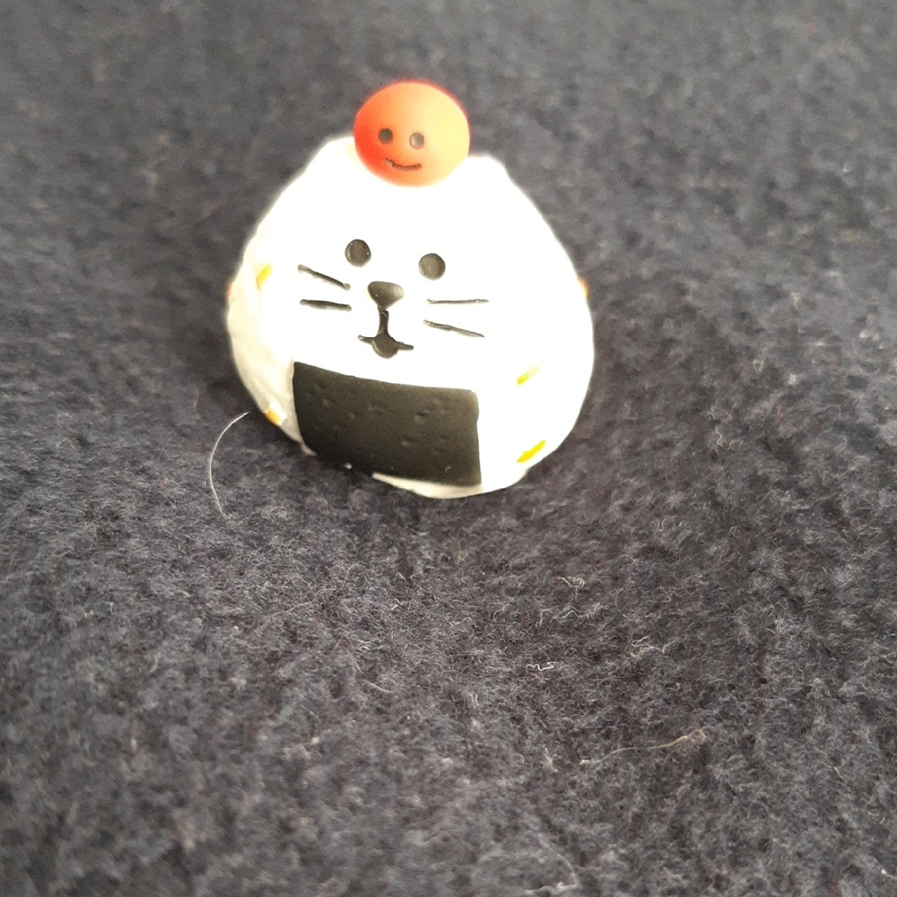 Charming White and Black Cat Figurine with RED Detail